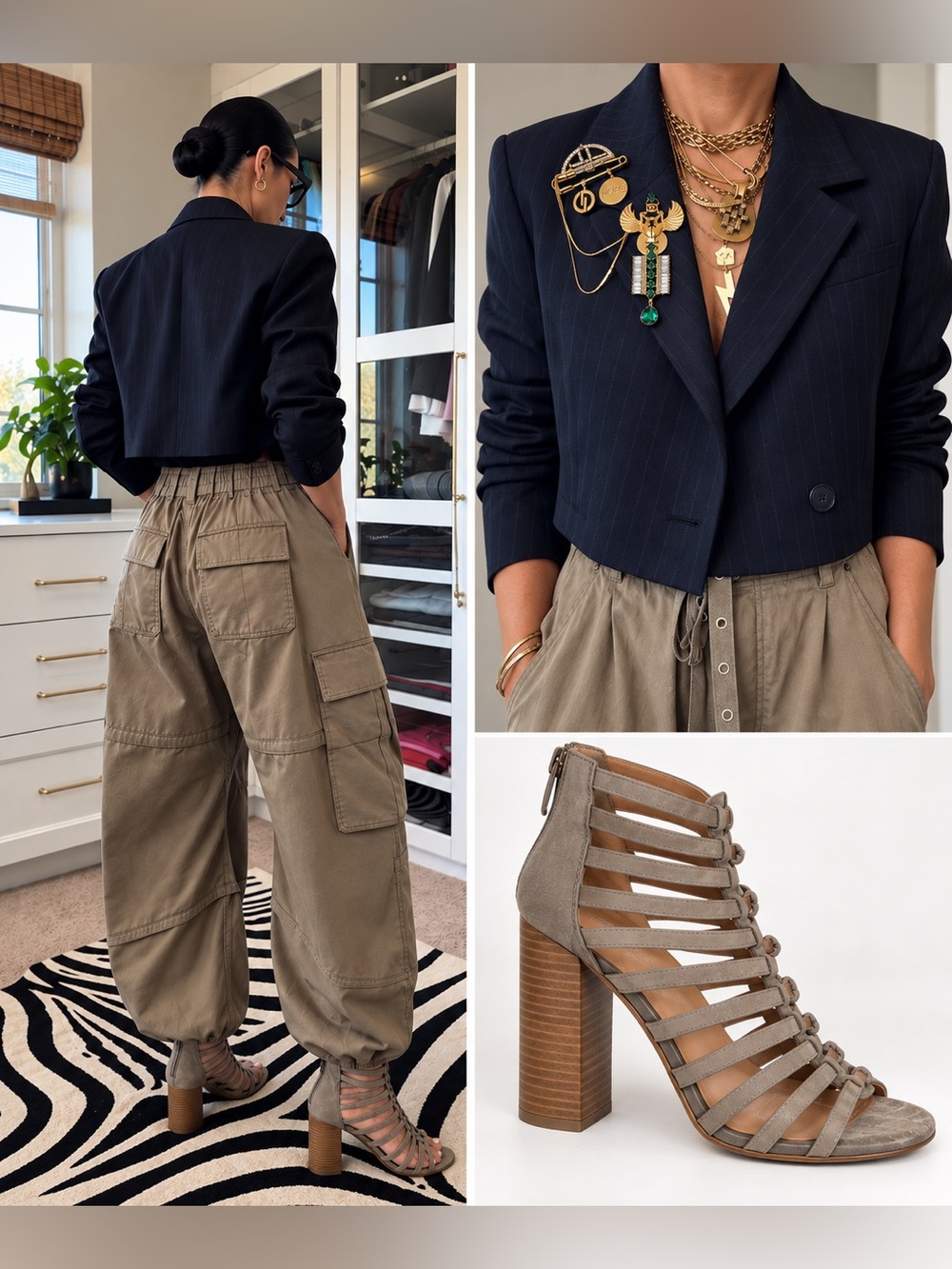 Booties: Taupe Caged Gladiator Block Heel Sandals Size 8.5